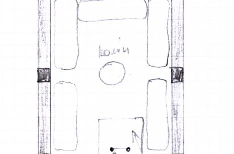 Náčrt útulne - pôdorys a poschodie